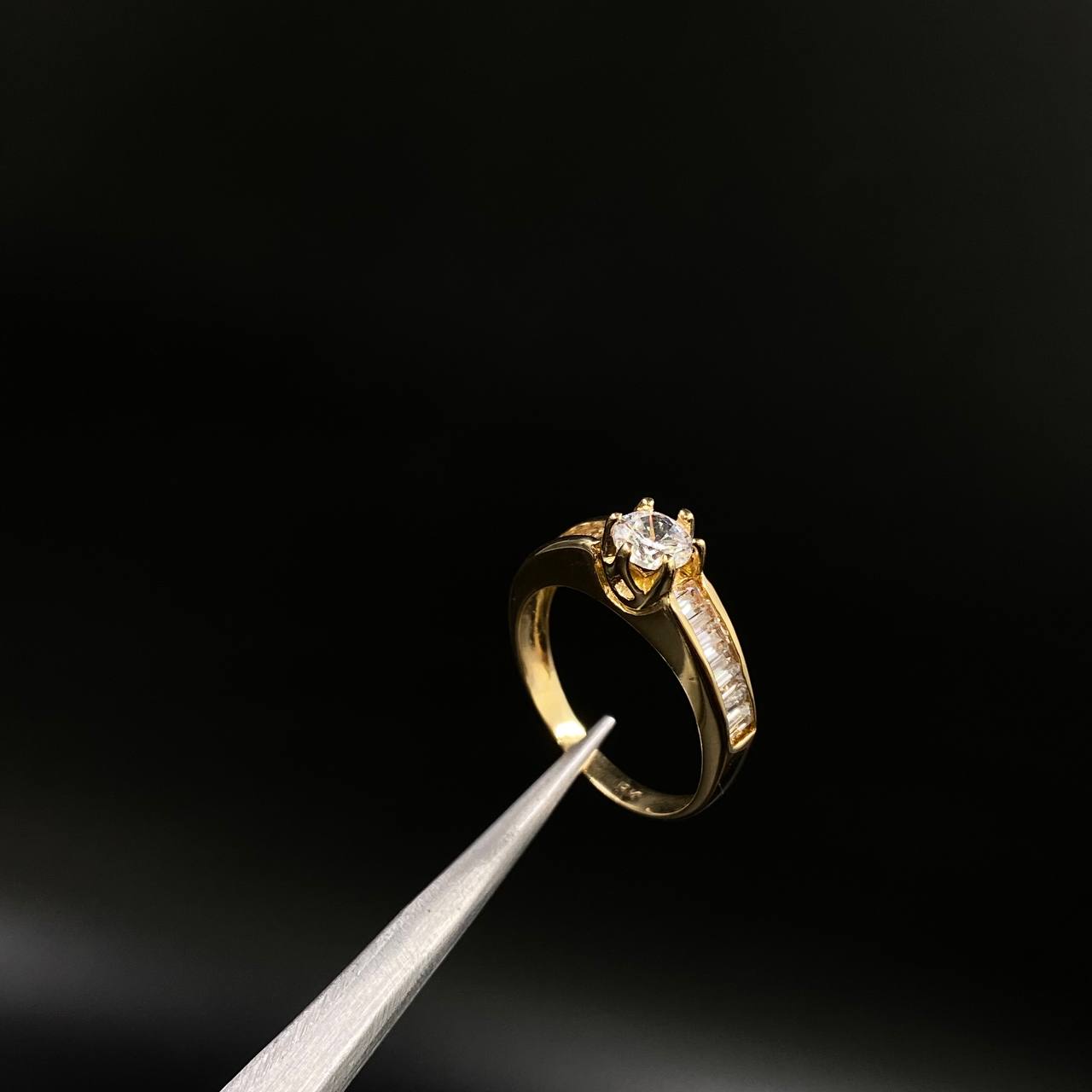 Anillo Puente 3.35gr / T6 / Solitario Circones Blancos  Oro Amarillo&