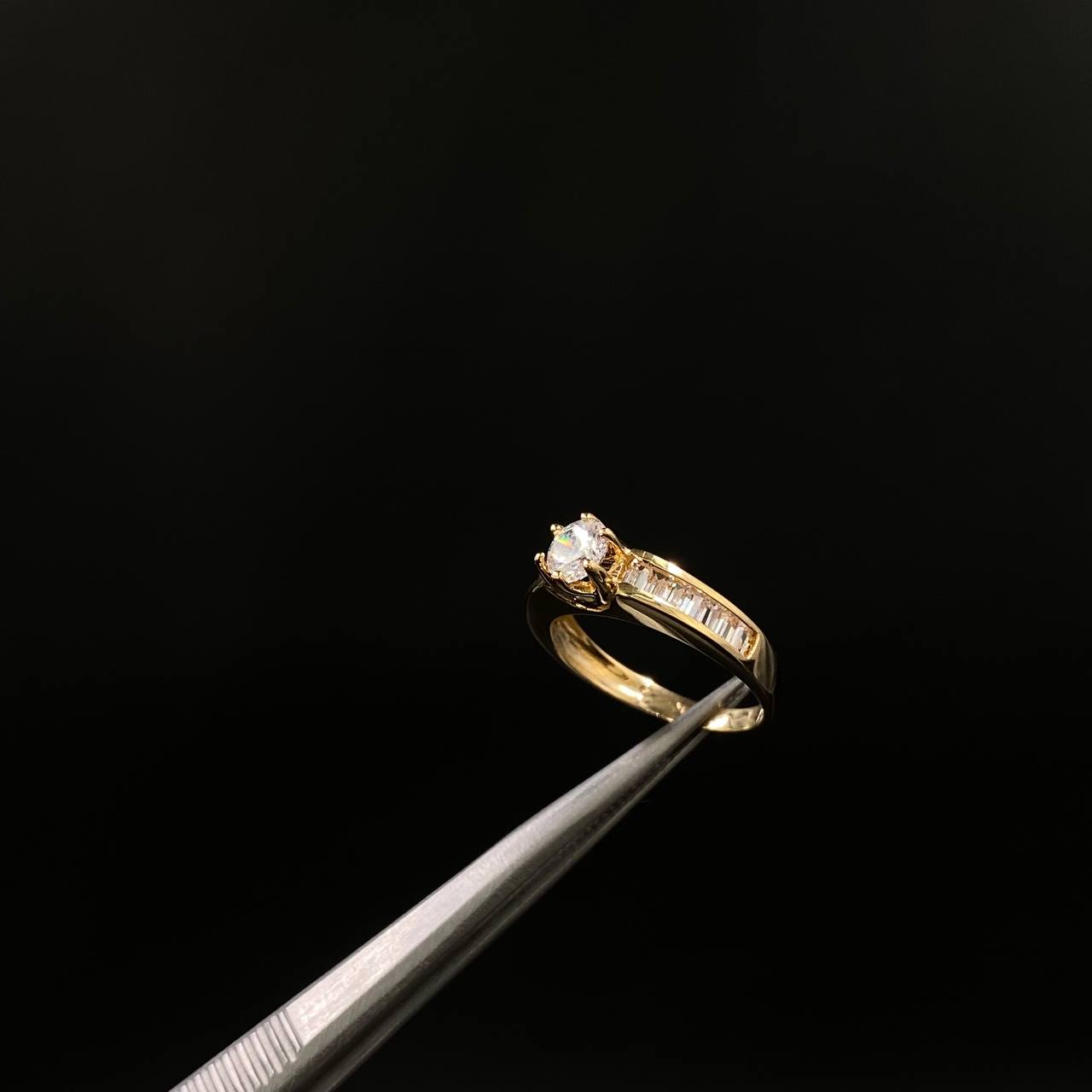 Anillo Puente 3.35gr / T6 / Solitario Circones Blancos  Oro Amarillo&