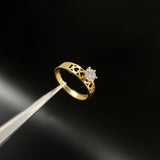 Anillo Banda Corazones  2.35gr / T6 1/2 / Solitario Circon Blanco  Oro Amarillo&