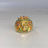 Anillo Rostro Indio  11.6gr / T10 1/4 Circones de Colores  Oro Amarillo$