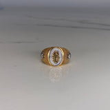 Anillo Sello Cruz 7.4gr / T10 1/4 / Circones Blancos Dos Oros Amarillo Blanco$