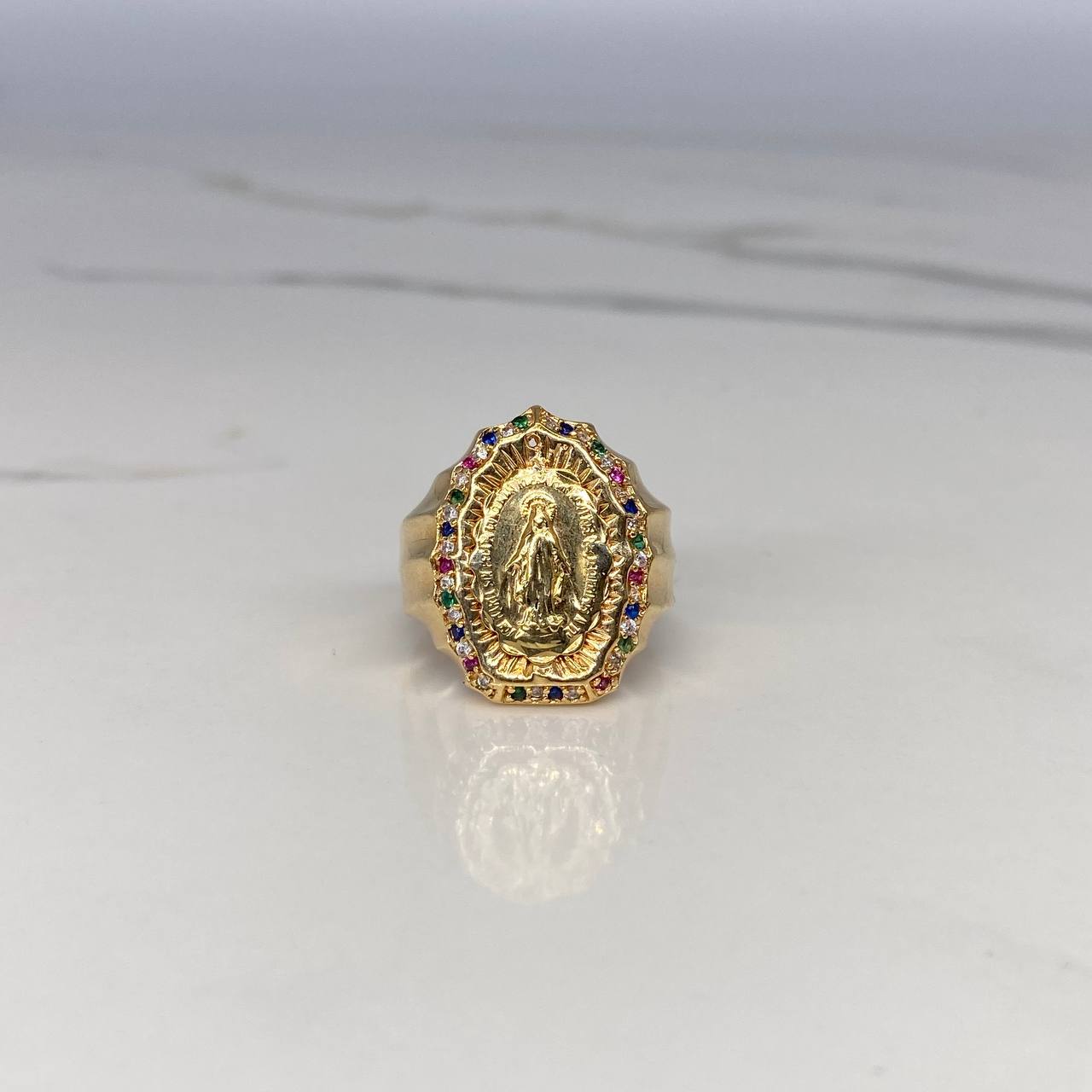 Anillo Virgen Milagrosa 7.7gr / T11 1/4 / Circones de Colores Oro Amarillo$