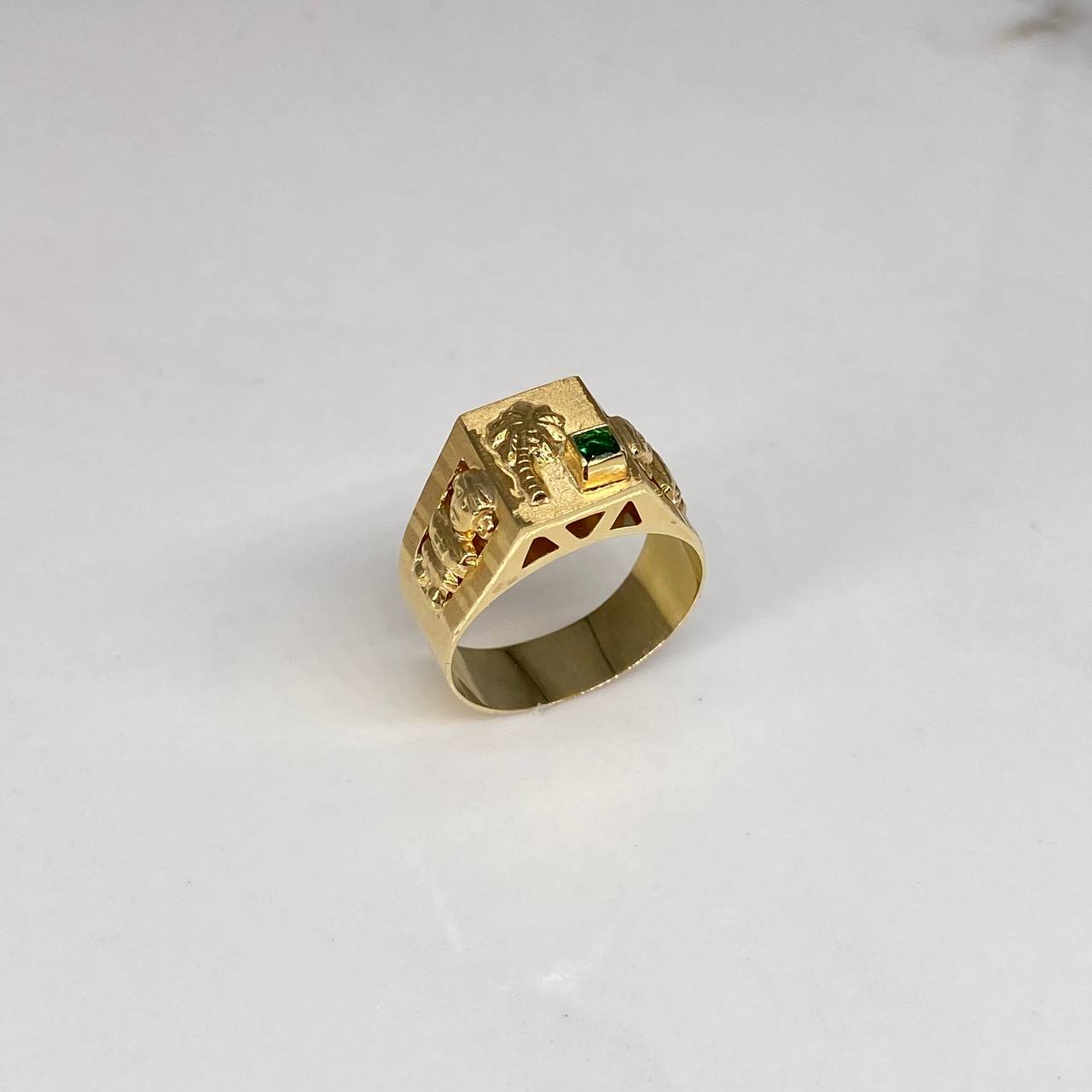 Anillo Sello Palma  3.95gr / T9 1/2 Circon Verde  Oro Amarillo$