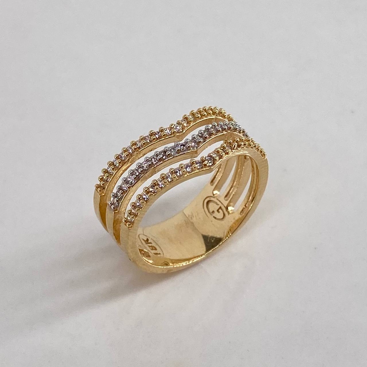 Anillo Bandas  5.55gr / T6 3/4 Circones Blancos  Oro Amarillo$