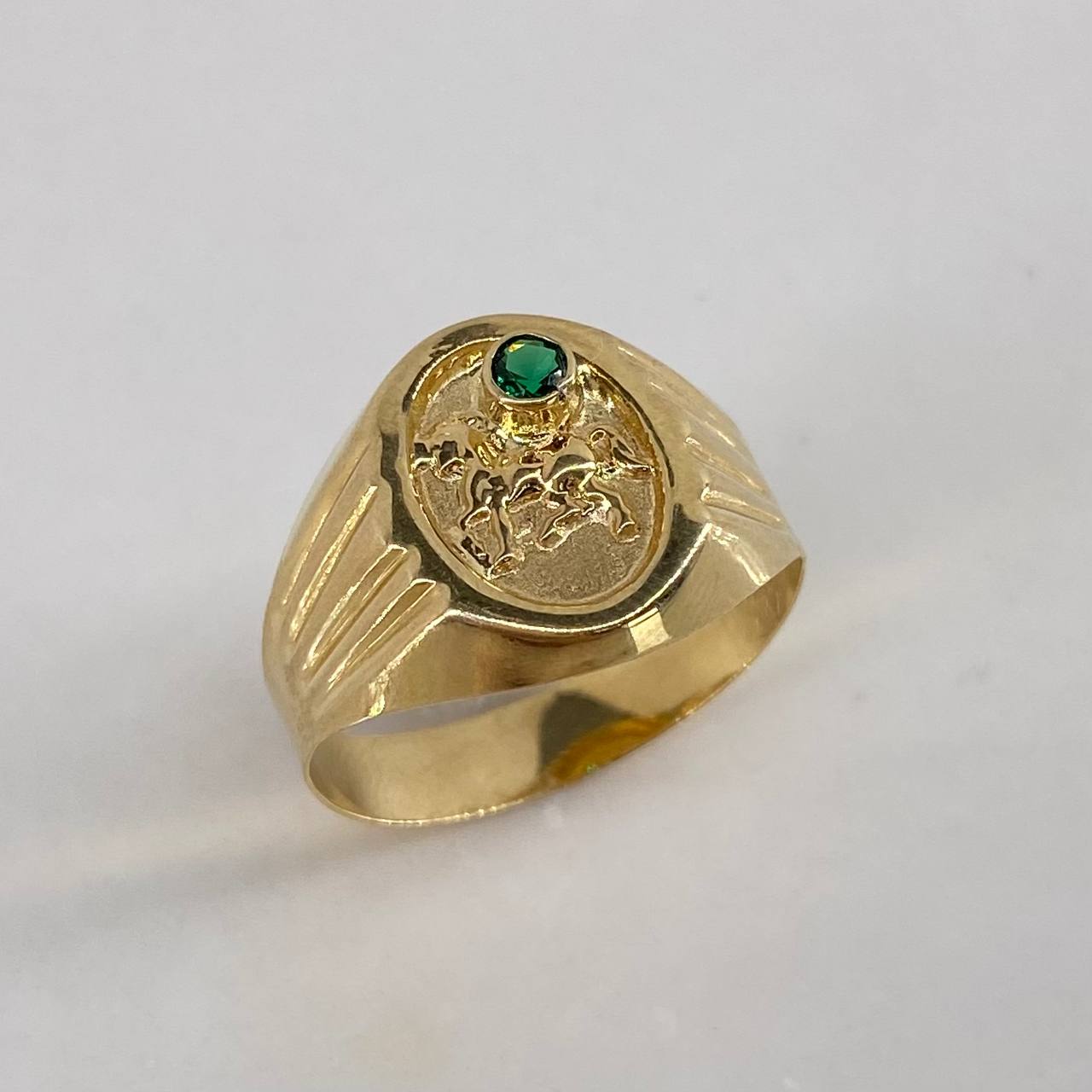 Anillo Ginete  2.8gr / T10 1/2 Circon Verde  Oro Amarillo$