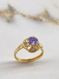 Anillo Flor de Loto  1.9gr / T6 3/4 / Solitario Circones Blancos Morado Oro Amarillo$