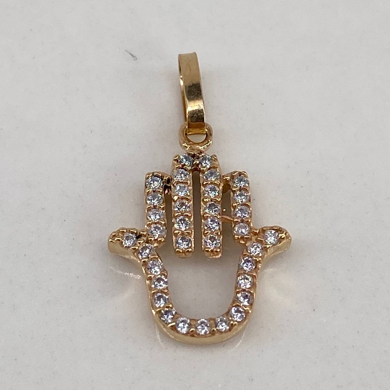 Dije Mano Hamsa 0.85gr / 2cm / Circones Blancos  Oro Amarillo$