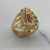 Anillo Virgen Guadalupe  6.7gr / T8 / Circones Blancos Verdes Fucsia   Oro Amarillo$