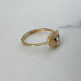 Anillo Rostro Oso  1.9gr / T6 1/2 / Circones Blancos Negros  Oro Amarillo$