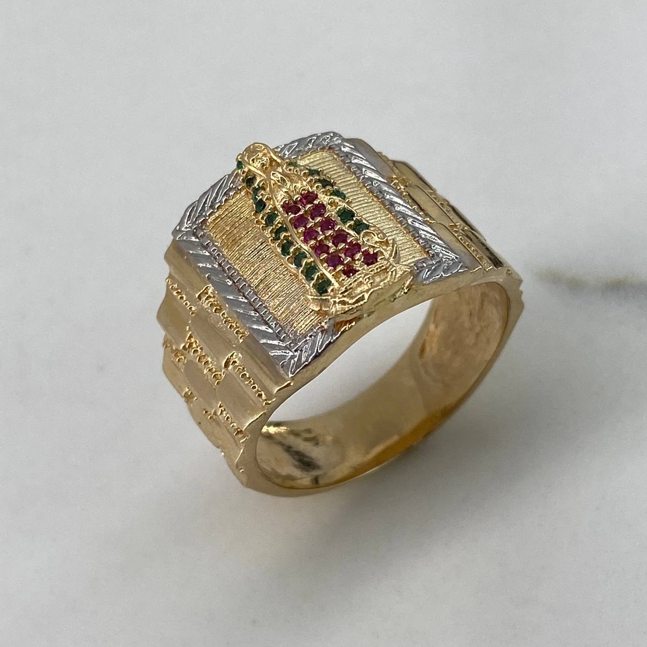 Anillo Virgen Guadalupe  11.2gr / T9 3/4 / Circones Blancos Verdes Fucsia Dos Oros Amarillo Blanco$