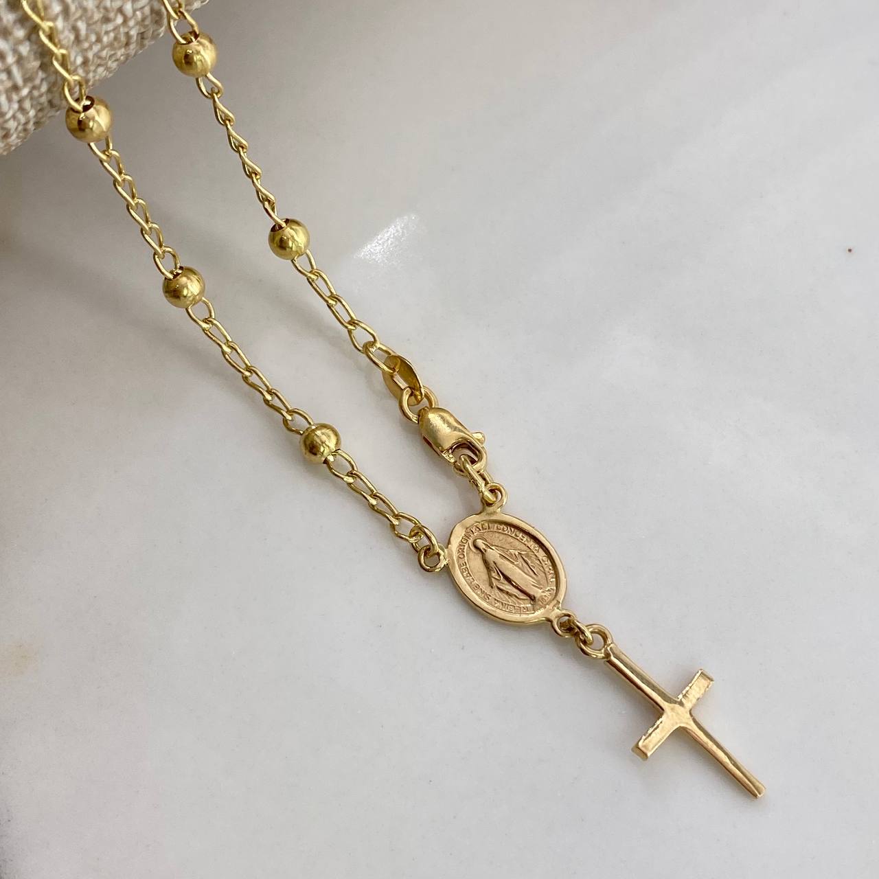 Pulso Denario Virgen Milagrosa  3.2gr / 19cm / Bola 3mm Lisa  Oro Amarillo$