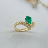 Anillo Gota Curva  3.3gr / T7 3/4 / 2 Kt Esmeralda- 2 Pts Diamante Oro Amarillo (Joya)$