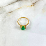 Anillo Solitario Alta Bellezza 4.2gr / T7 1/4 / 1.3Qts Esmeralda 56pts Diamantes Oro Amarillo (Joya) ©