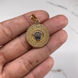 Dije Medalla Corona Rx  7.05gr / 3.5cm / Circones Blancos  Oro Amarillo &