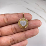 Dije Medallon Corazon  2.40gr / 2.5cm / Diamantado Circones Blancos  Oro Amarillo &