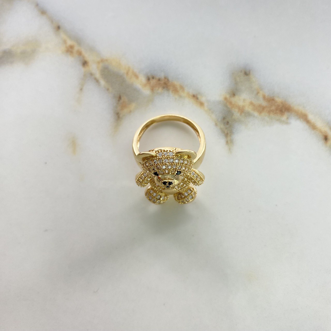 Anillo Oso 8.25gr / 6 3/4 / Circones Blancos Negros Oro Amarillo &