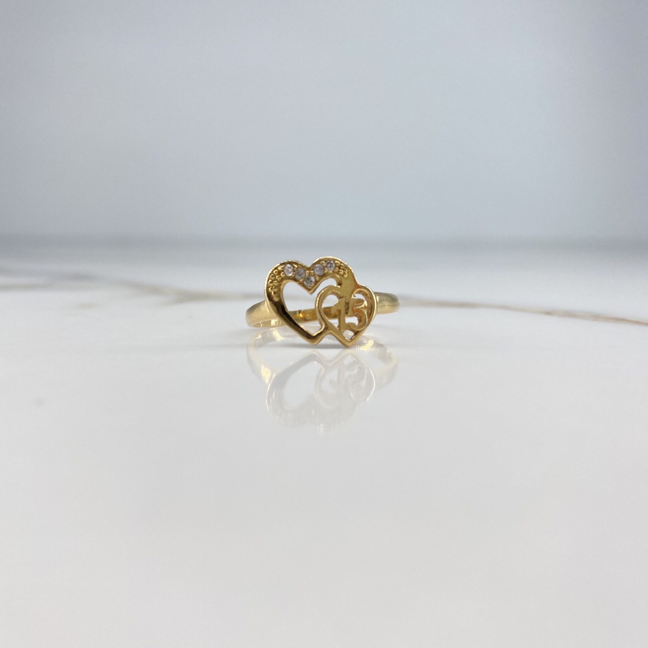 Anillo 15s Corazones 2gr / T6 / Circones Blancos Oro Amarillo &