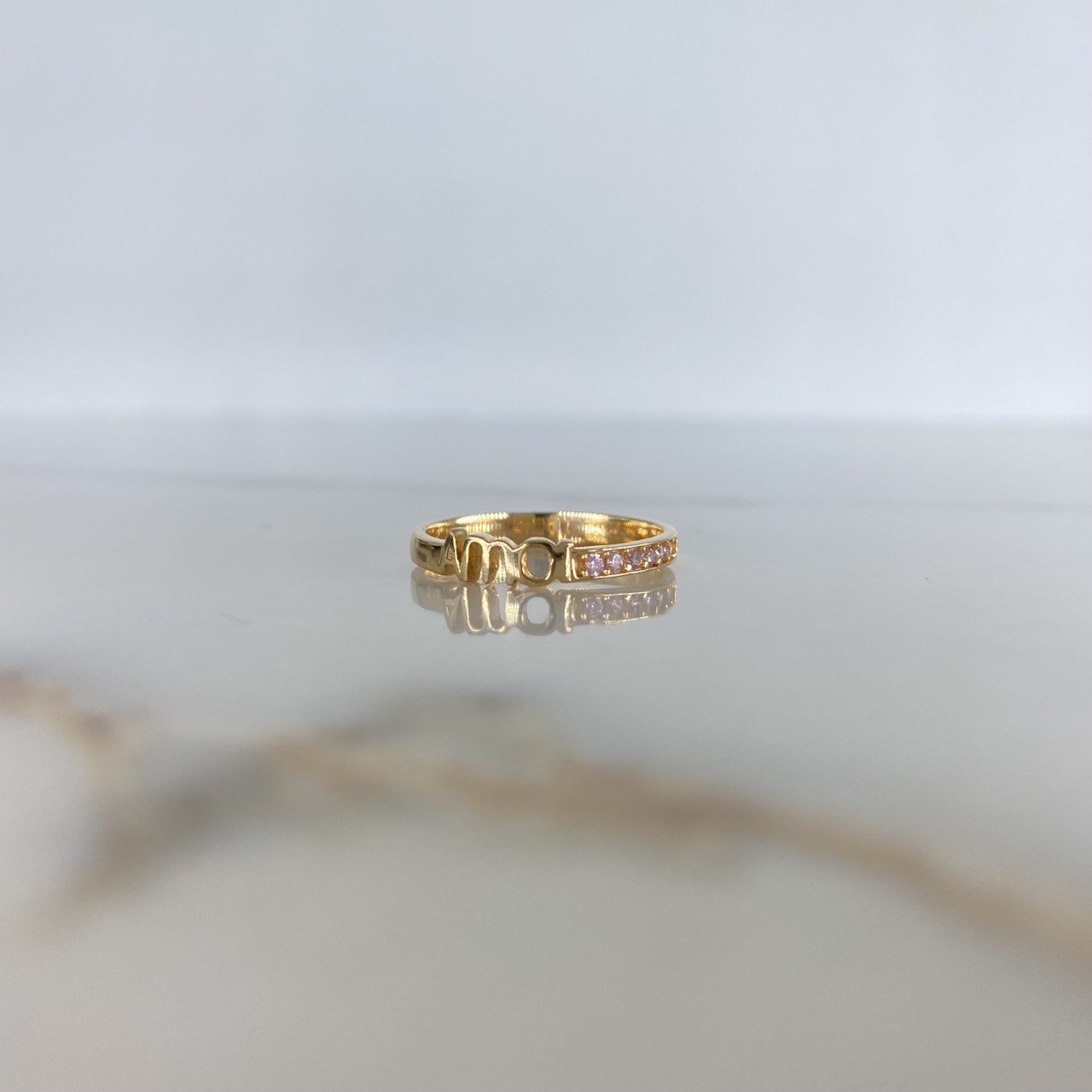 Anillo Amor 2.35gr / T7 1/2 / Circones Rosados Oro Amarillo &