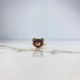 Anillo Oso 4.65gr / T7 3/4 / Circones Fucsias Negros Oro Amarillo &