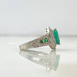 Anillo Solitario Ojo de Gato Victoriano T6 Anillo Esmeraldas 1.07Qts Circones Blancos Plata 925 (Joya)