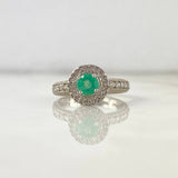 Solitario Halo Elevado T7 Anillo Esmeralda 45pts Circones Blancos Plata 925 (Joya)