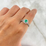 Solitario Halo Elevado T7 Anillo Esmeralda 45pts Circones Blancos Plata 925 (Joya)