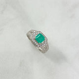 Solitario Marco Hexagonal T6 1/2 Anillo Esmeralda 93pts Circones Blancos Plata 925 (Joya)