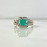 Solitario Marco Hexagonal T6 1/2 Anillo Esmeralda 93pts Circones Blancos Plata 925 (Joya)