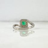 Anillo Solitario Halo Cuadrado Oleado T8 1/4 Anilla Esmeralda 1.01Qts Circones Blancos Plata 925 (Joya)