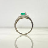 Anillo Solitario Halo Cuadrado Oleado T8 1/4 Anilla Esmeralda 1.01Qts Circones Blancos Plata 925 (Joya)