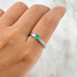 Solitario Medio T6 1/2 Anillo Esmeralda 33pts Circones Blancos Plata 925 (Joya)