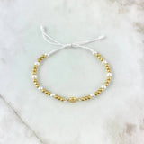 Pulsera Blanca Virgen Milagrosa Perlada 1.85gr / 3mm Bolas Lisas 30 und Oro Amarillo *