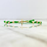 Pulsera Verde Cruz Troquelada Mini 1.35gr / 4mm Bolas Diamantadas 6 und Dos Oros Amarillo Rosa *