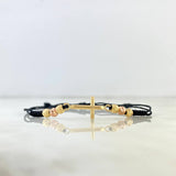 Pulsera Negra Cruz Troquelada Mini 1.35gr / 4mm Bolas Diamantadas 6 und Dos Oros Amarillo Rosa *