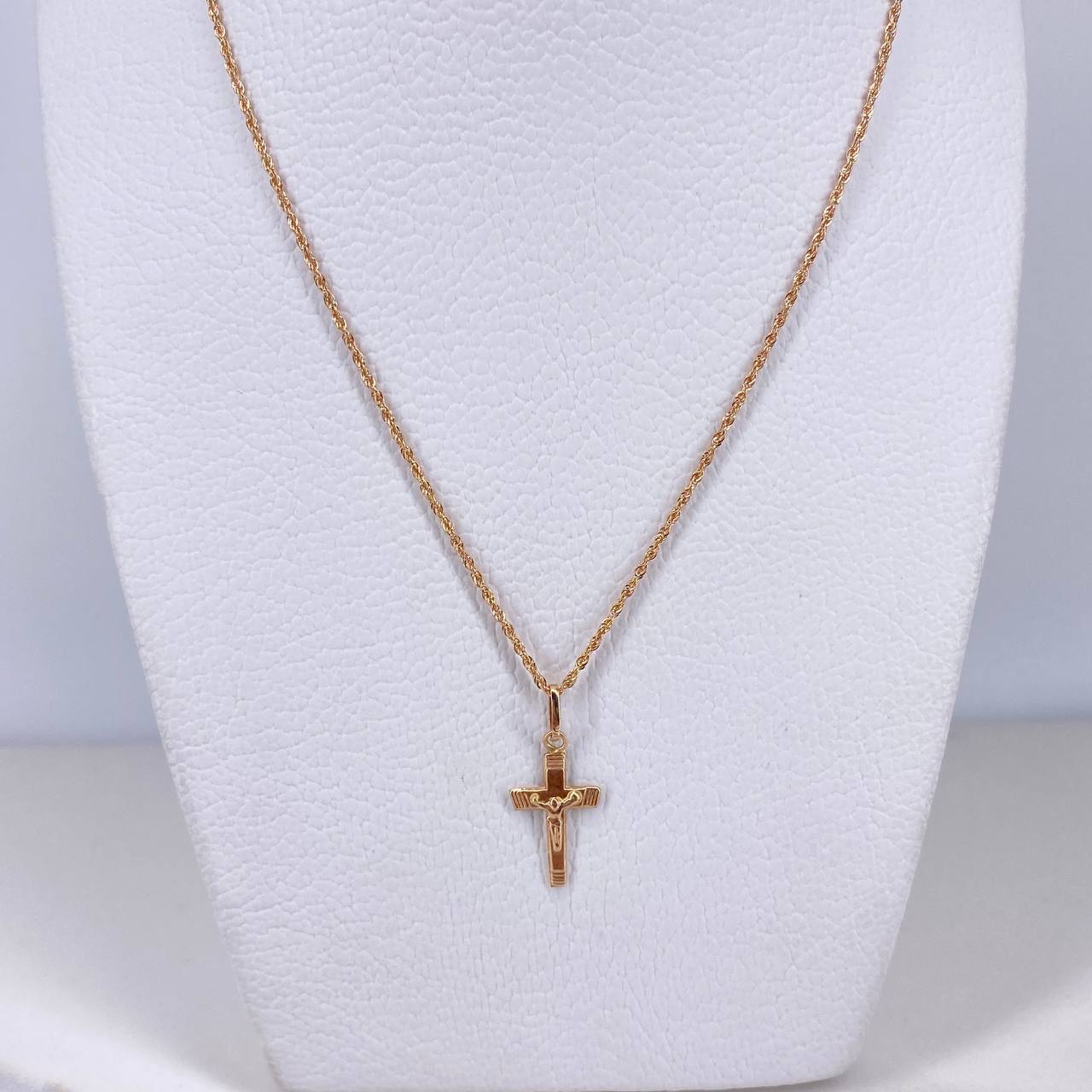 Cadena Lazo 1.10gr / 55cm + Dije Cruz Cristo 0.40gr / 2cm Oro Rosa (Oferta) $