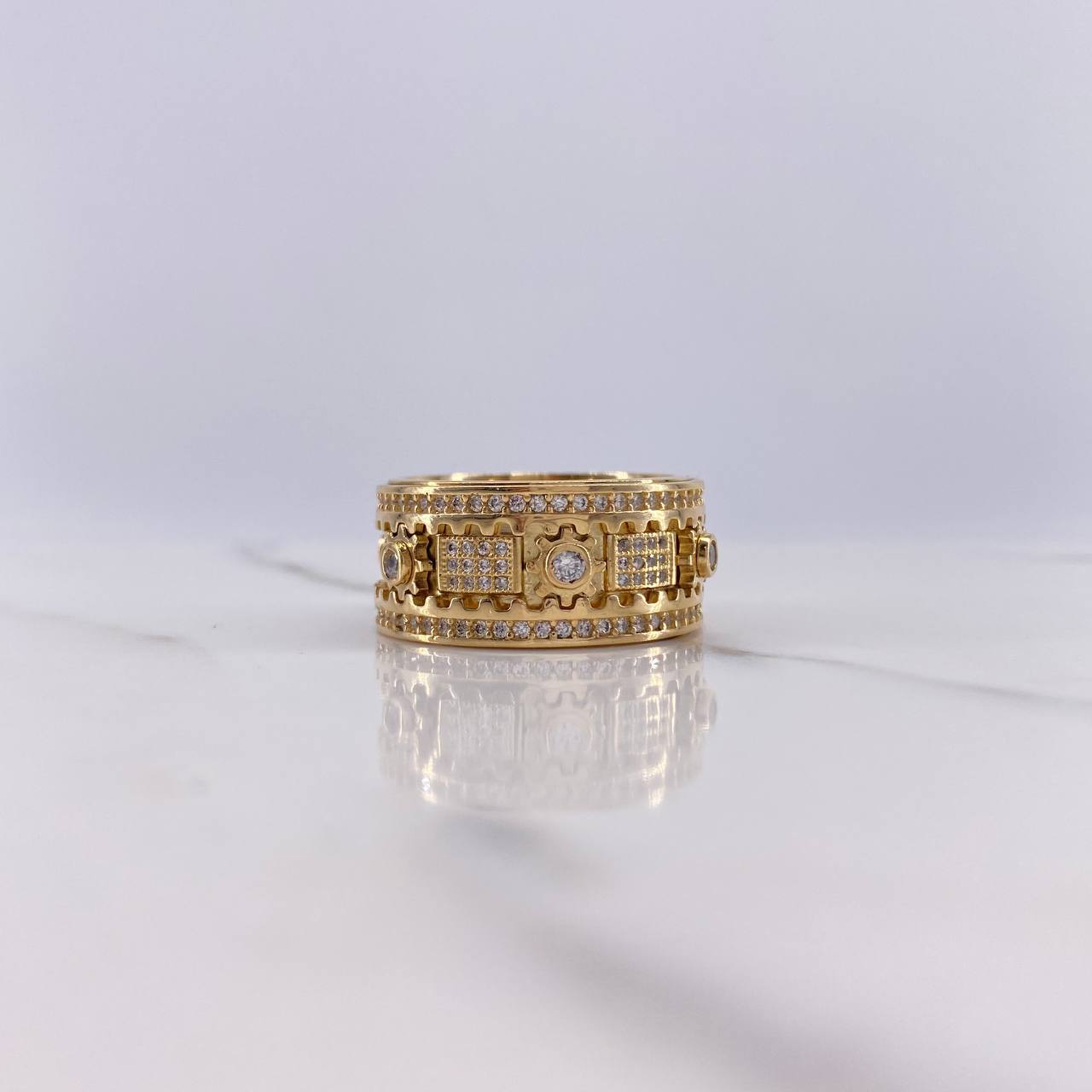 Anillo Mecanico Movimiento 15.9gr / T9 1/2 / Circones Blancos Oro Amarillo $