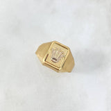 Anillo Corona RX 3.55gr / T10 1/2 / Rectangulo Texturizado Dos Oros Amarillo Blanco