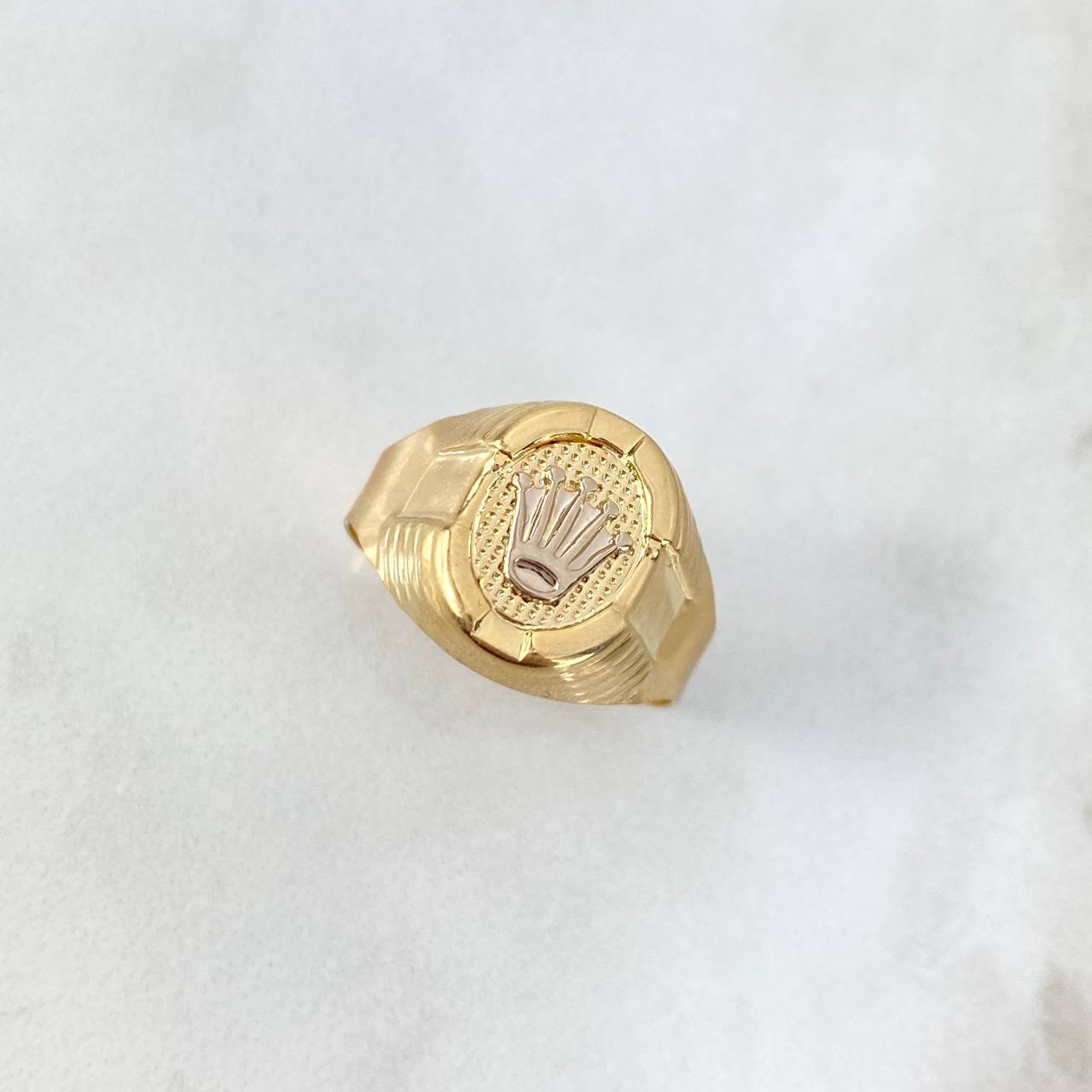 Anillo Corona RX 3.8gr / T10 1/2 / Ovalado Texturizado Dos Oros Amarillo Blanco