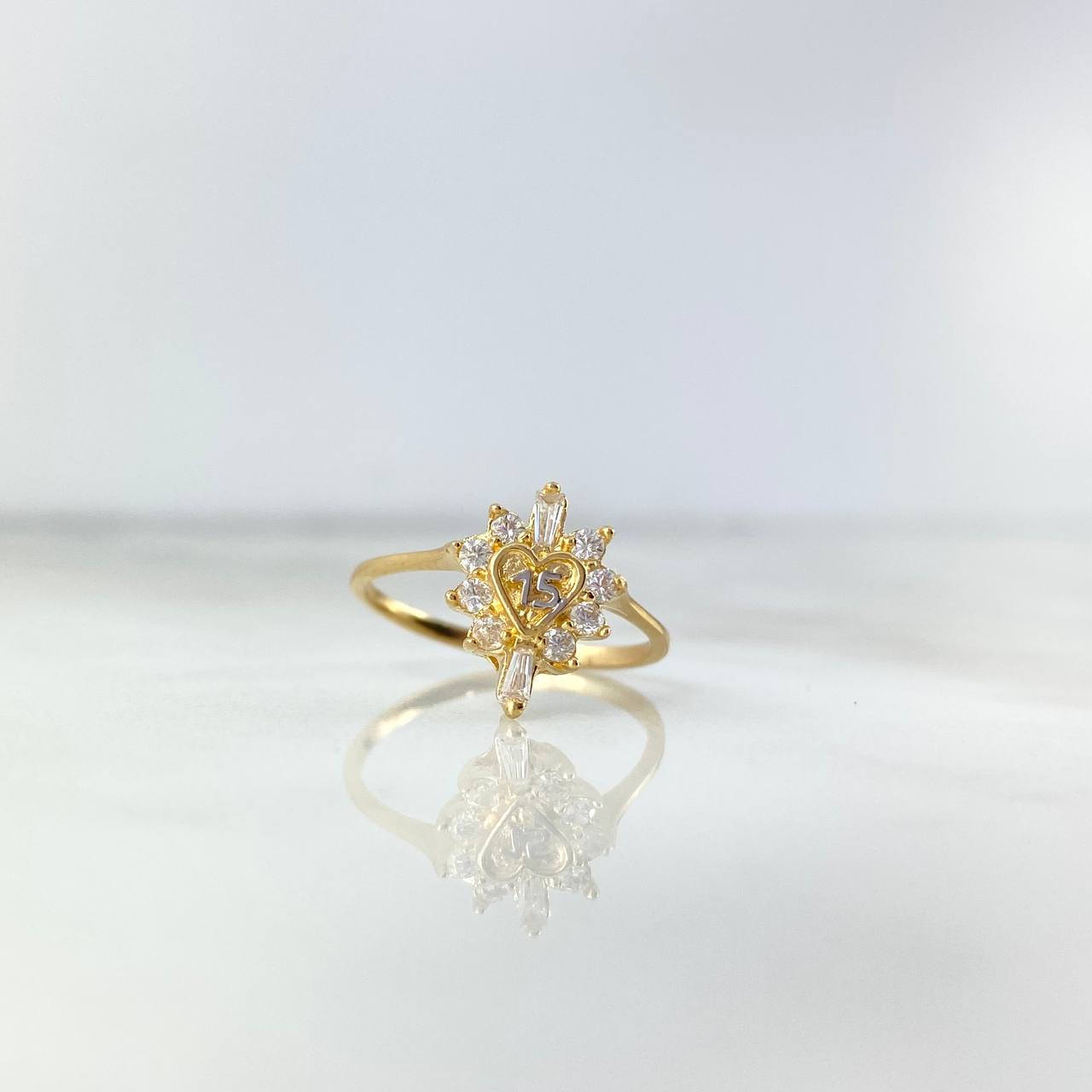 Anillo Corazon 15s 1.95gr / T6 / Circones Blancos Dos Oros Amarillo Blanco