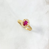 Anillo Halo Ovalado 2.45gr / T7 1/2 / Circon Fucsia Blancos Oro Amarillo