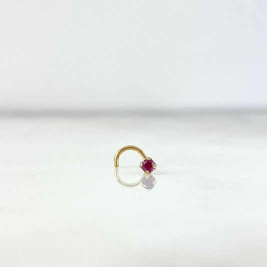 Piercing Curvo Chispa Fija 0.15gr / 1cm / Circon Fucsia Oro Amarillo 18K (Joya)