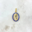 Dije Virgen Maria 1.95gr / 2.5cm / Ovalo Circones Azules Blancos Oro Amarillo