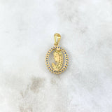 Dije Virgen Maria 1.95gr / 2.5cm / Ovalo Circones Azules Blancos Oro Amarillo