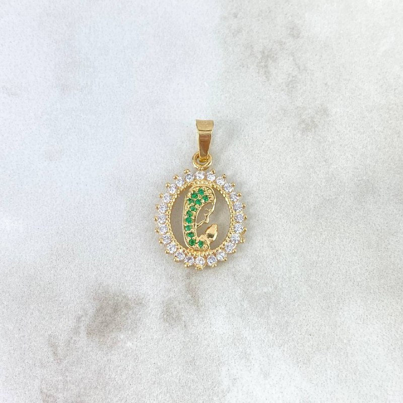 Dije Virgen Maria 1.75gr / 2.3cm / Circulo Circones Verdes Blancos Oro Amarillo