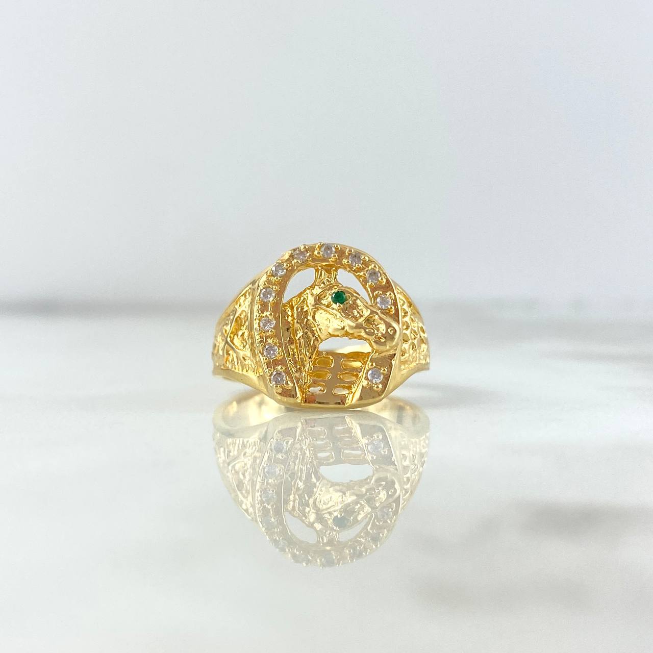 Anillo Herradura Caballo 5.5gr / T7 1/2 / Circones Blancos Oro Amarillo