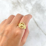 Anillo Herradura Caballo 5.5gr / T7 1/2 / Circones Blancos Oro Amarillo