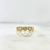 Anillo Corazones 1.95gr / T7 1/4 / Circones Blancos y Verdes Oro Amarillo