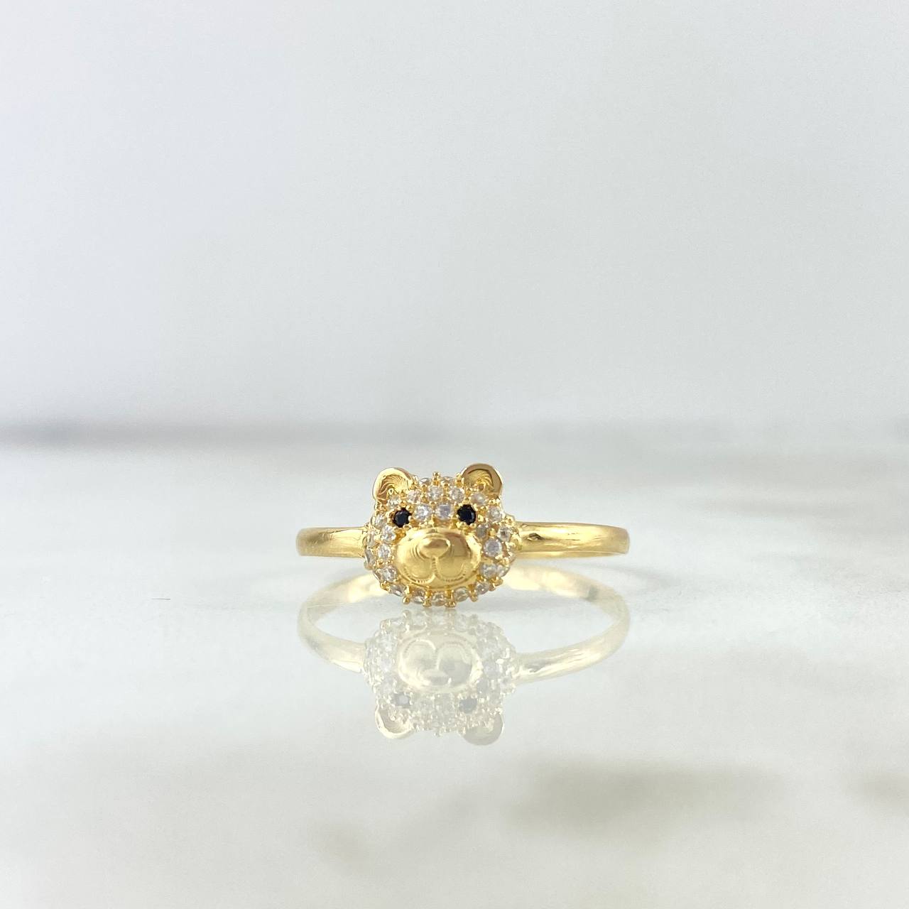 Anillo Oso 1.65gr / T7 3/4 / Circones Blancos Ojos Negros Oro Amarillo