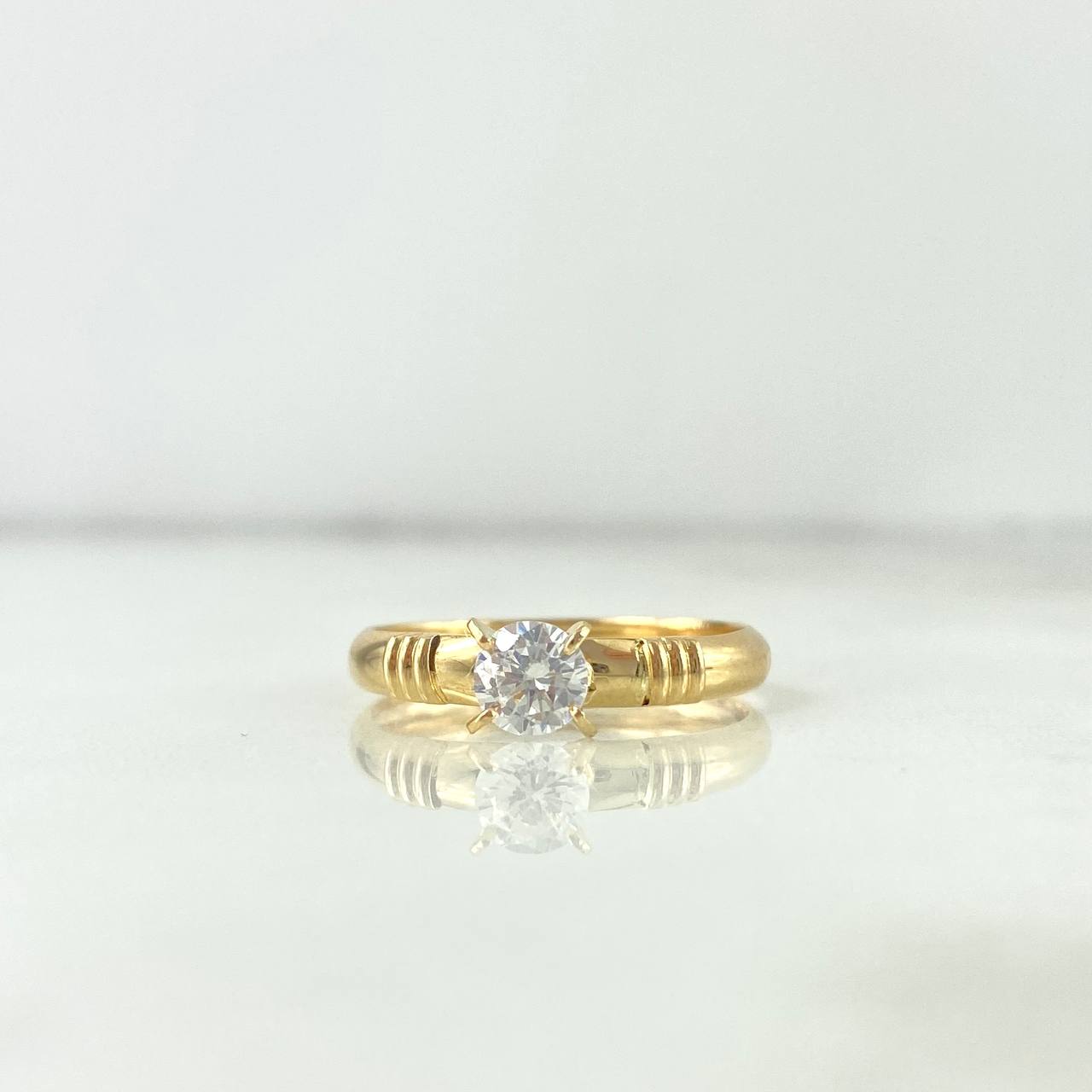 Anillo Solitario Tres Rayas 1.5gr / T7 3/4 / Circon Blanco Oro Amarillo