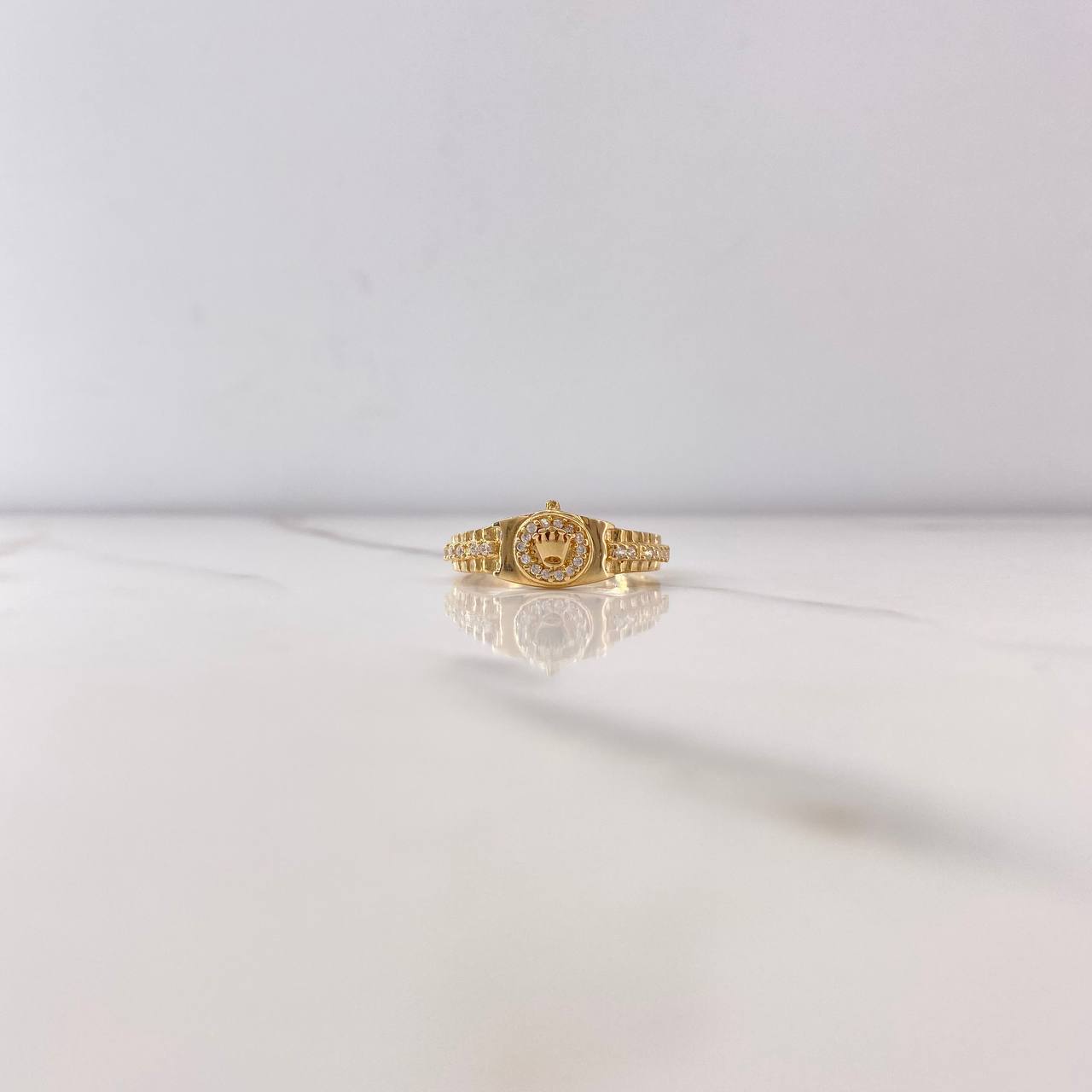 Anillo Cinturon Corona 3.7gr / T10 1/2 / Circones Blancos Oro Amarillo $